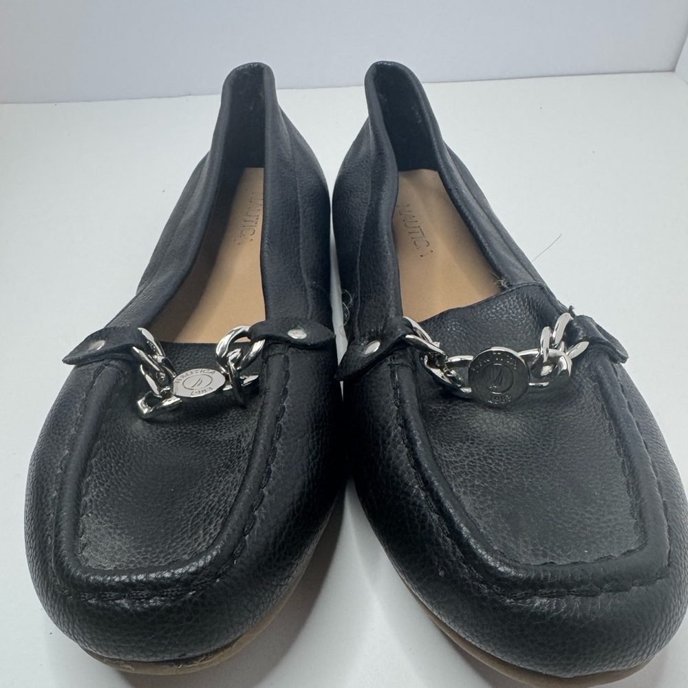 Nautica Black Loafers with Silver Chain Detail Size 8.5